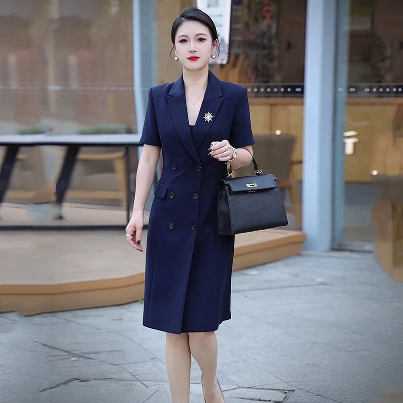 西装连衣裙女夏天薄款干练收腰正装职业气质ol物业客服接待工作装