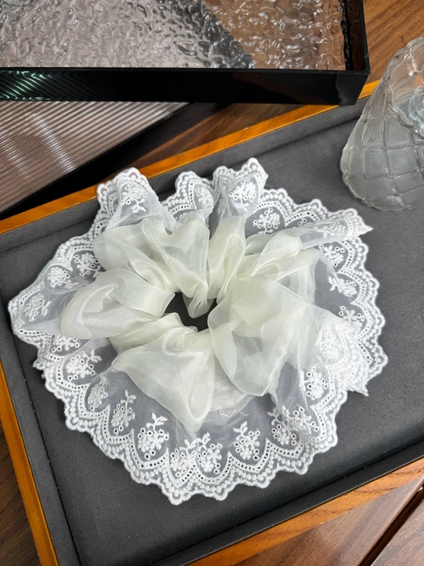 韩国新款温柔网纱蕾丝花边大肠发圈时尚高级质感头饰小众发饰发圈