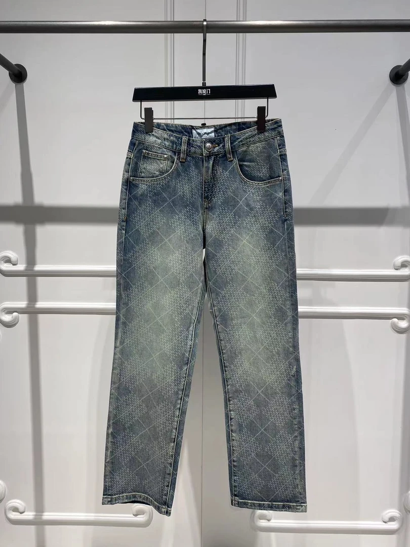 CREAZIONI青蛙春夏男士格棱设计休闲百搭小直筒薄款蓝色牛仔裤