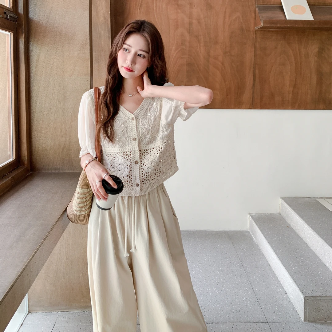 2025年夏季新款女法式时尚套装衬衫阔腿夏季休闲风宽松时尚两件套