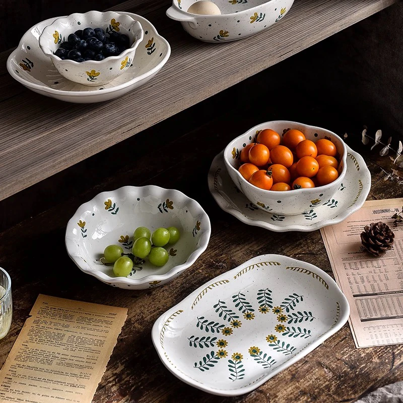 釉下彩碗碟盘子菜盘家用复古日式田园和风高级感ins小众