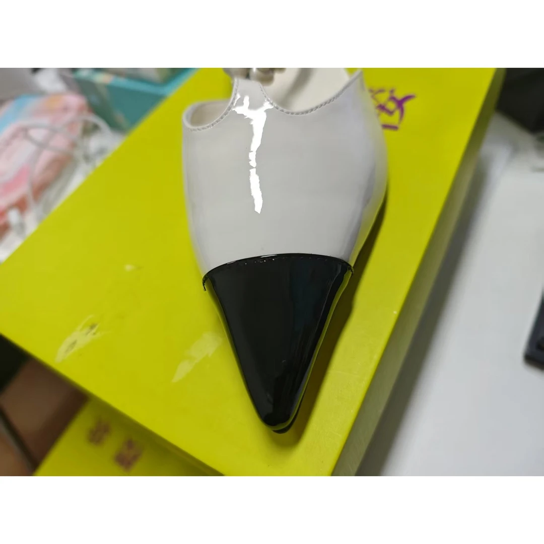 法式单鞋2024新款真皮坡跟尖头包头凉鞋女E2-6631-1