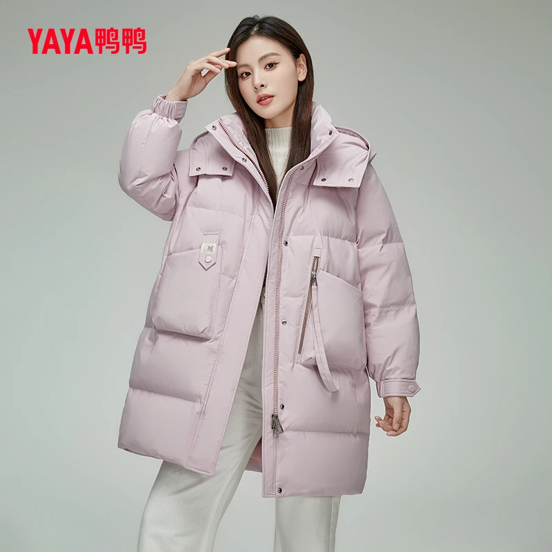 YAYA/鸭鸭羽绒服女季新品中长款连帽加厚时尚显瘦保暖外套羽绒服
