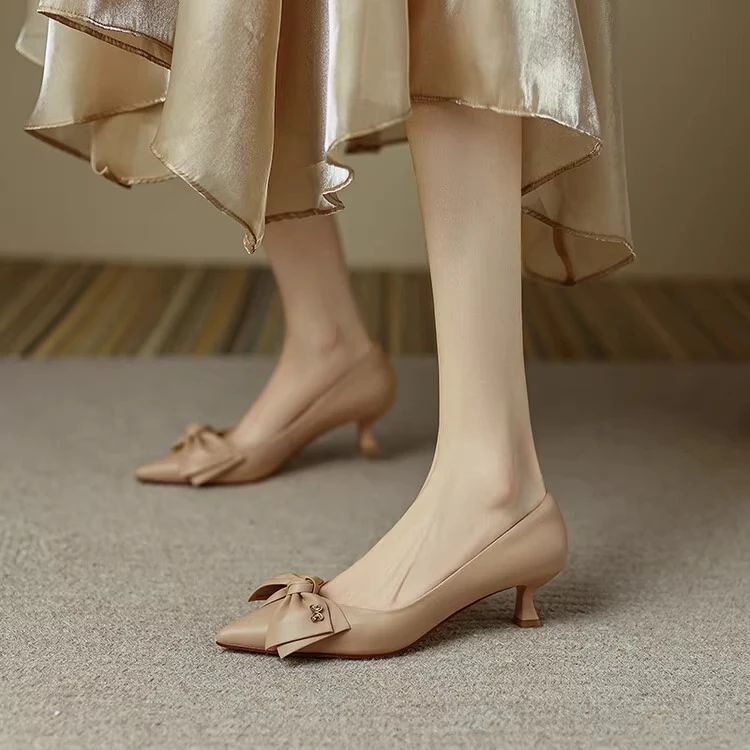 断码清仓羊皮尖头单鞋女细跟2025新款气质春秋女鞋3公分法式百搭