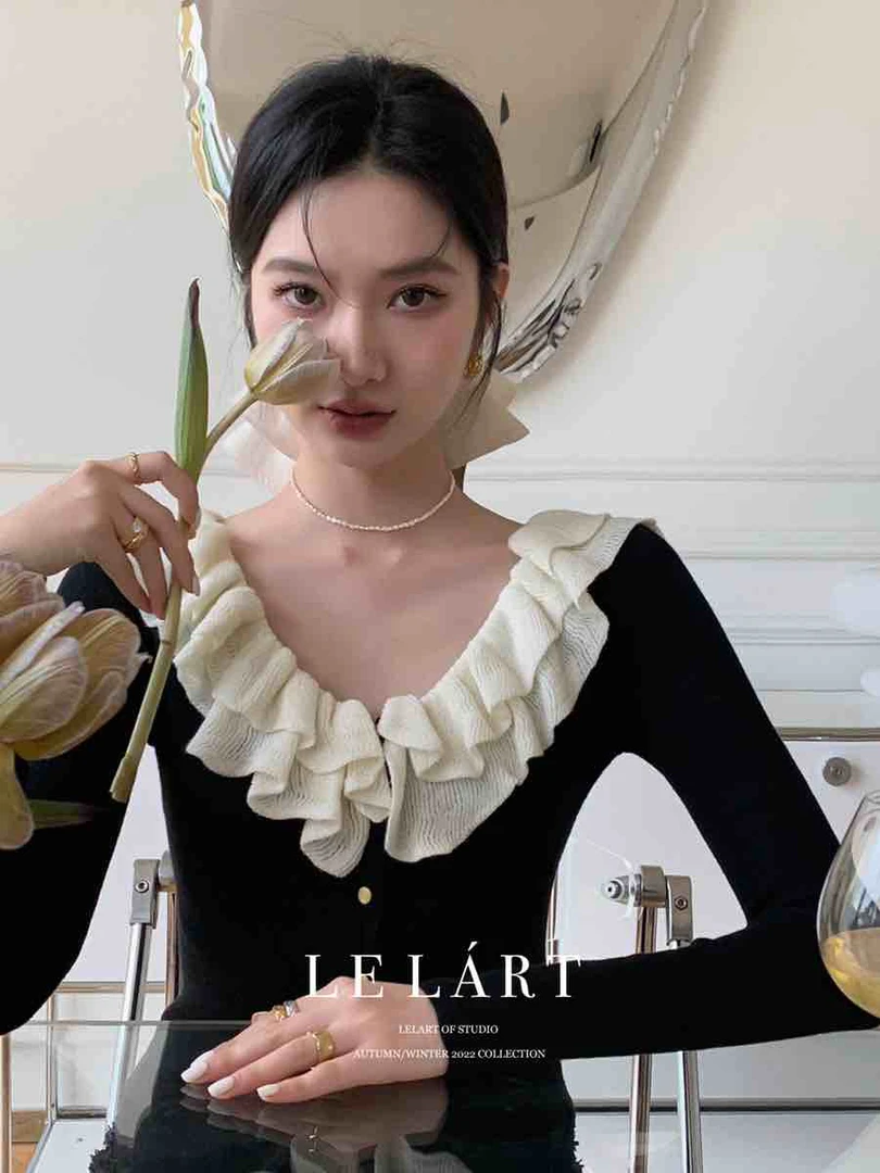 长袖薄款短款修身型秋季毛针织衫娃娃领时尚公主风