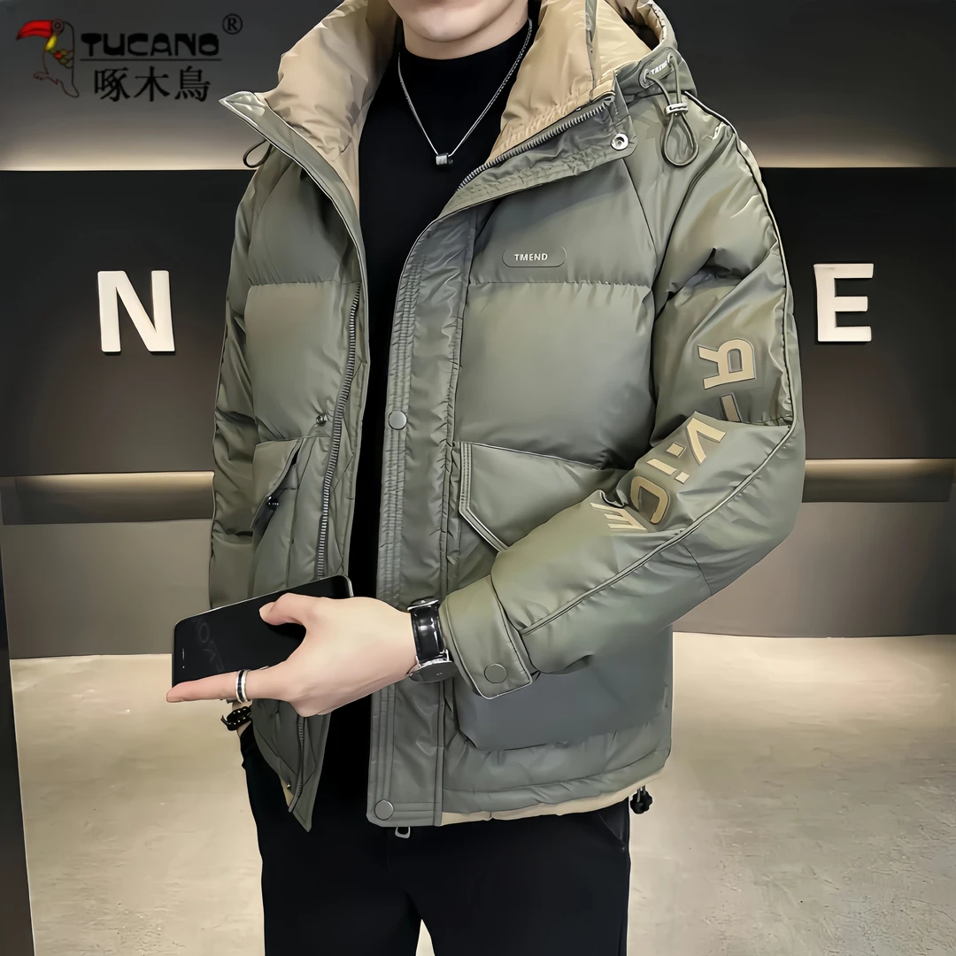 TUCANO/啄木鳥连帽字母印花保暖棉服男士商务休闲御寒冬款