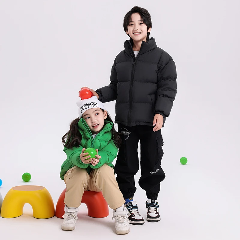 新国标90白鸭绒男女儿童长袖羽绒服保暖轻盈蓬松外套74A9