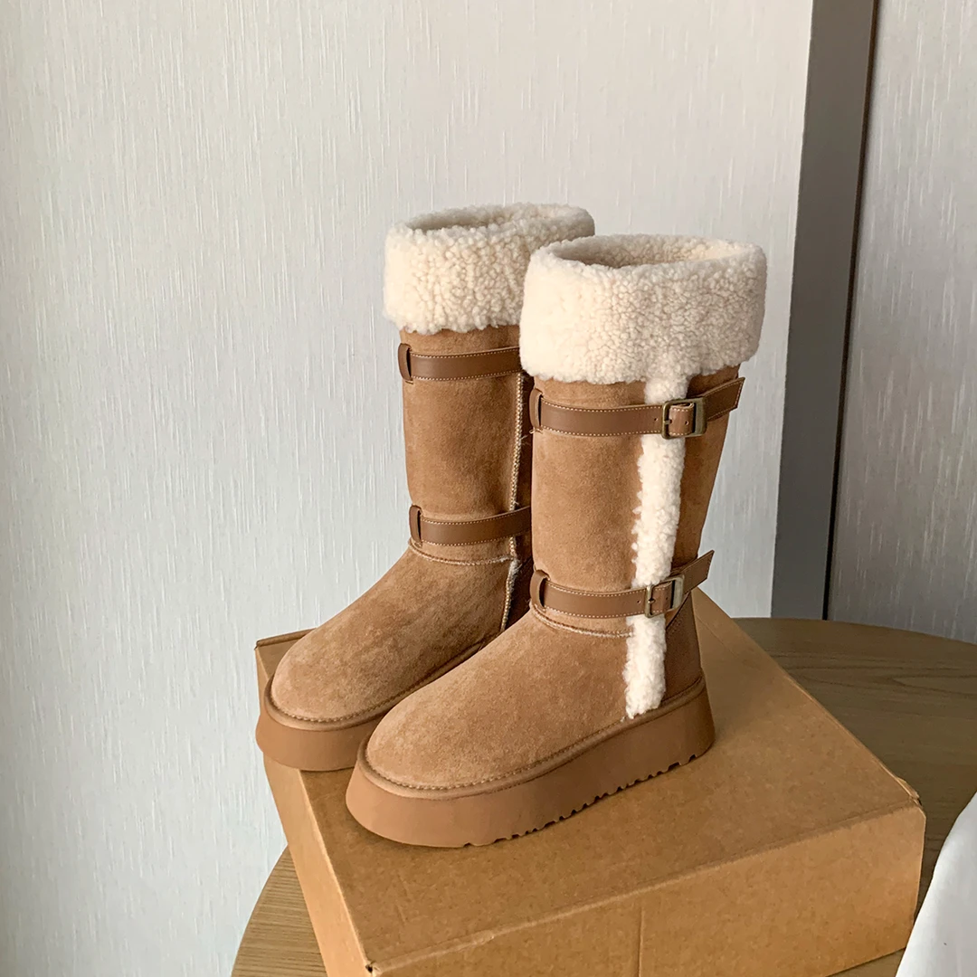 厚底增高长筒雪地靴女2025新款冬季防滑羊羔毛加绒加厚高筒雪地棉
