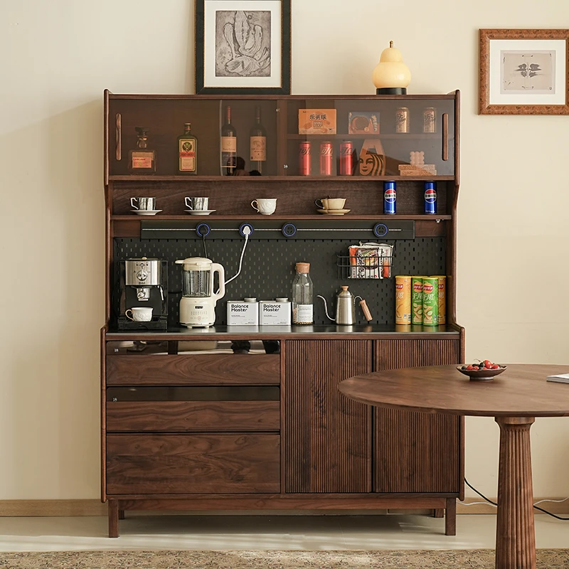 致典北美黑胡桃木家用餐厅简约餐边柜靠墙一体客厅实木厨柜储物