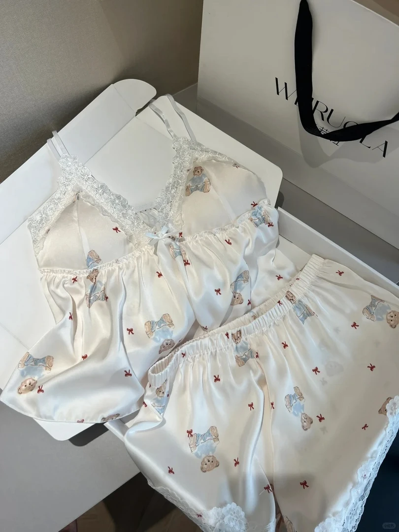 【DMXJ大梦想家】甜美可爱卡通印花蝴蝶结睡衣女夏季新款家居服套装