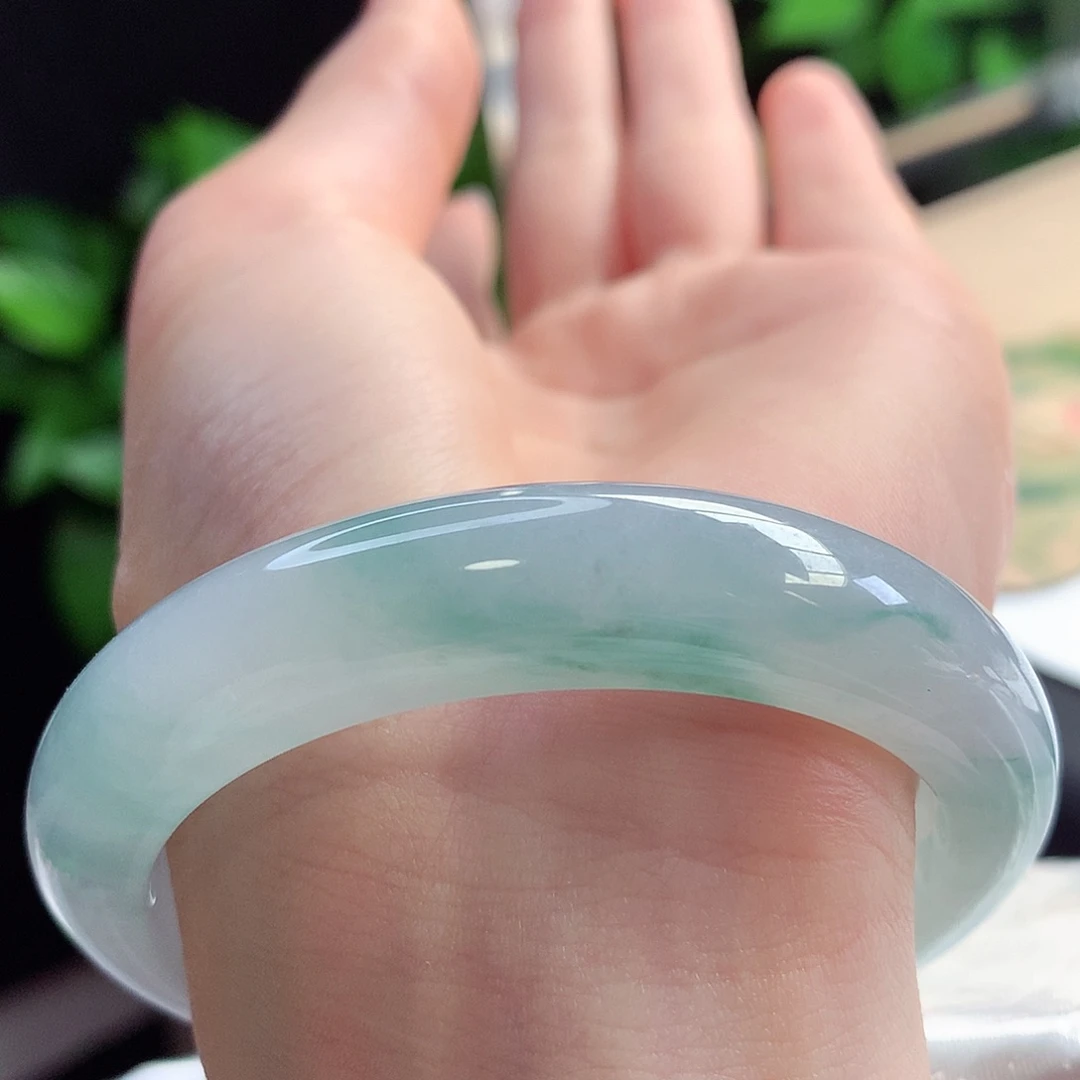 未镶嵌手镯翡翠天然A货翡翠54-56自带冷清感 清清澈澈7号