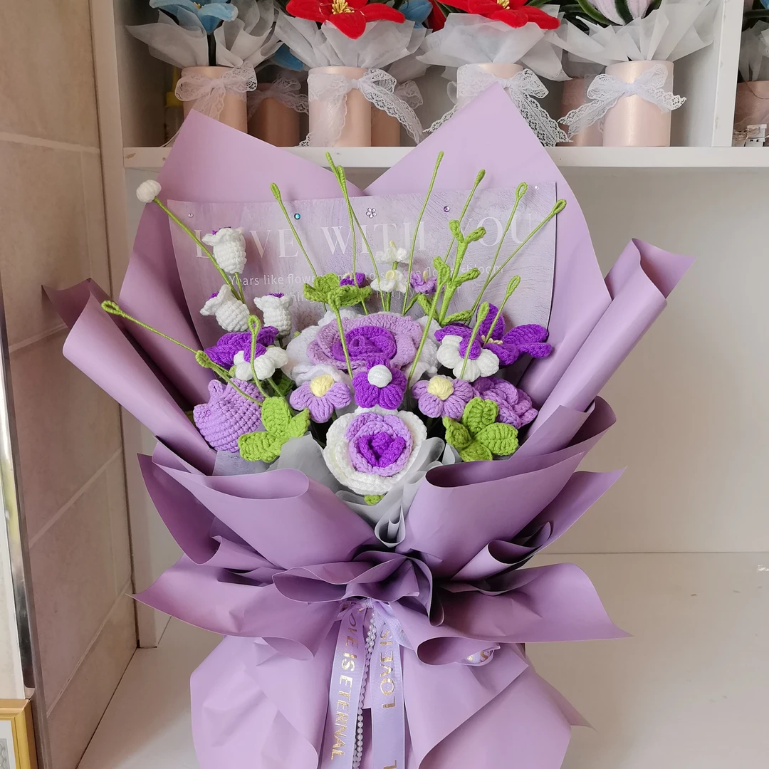 手工毛线针织花束成品送女友情人节礼物