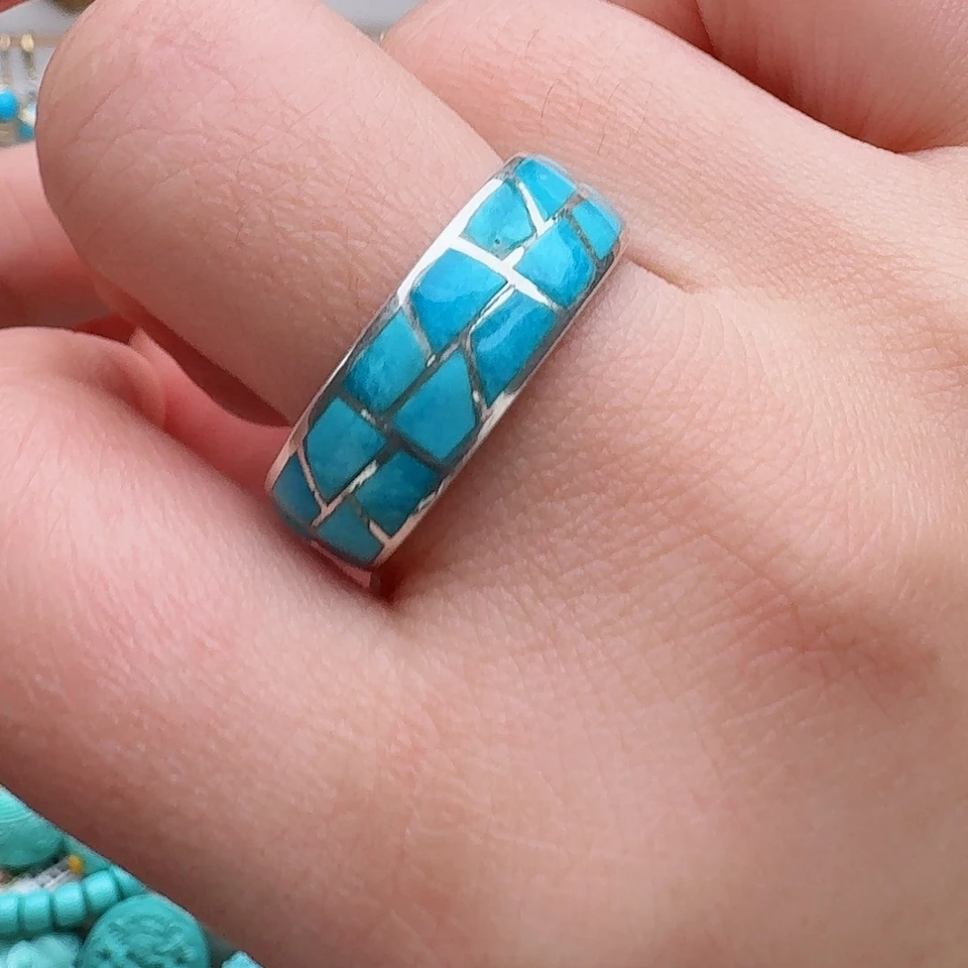 绿松石银S925镶嵌戒指