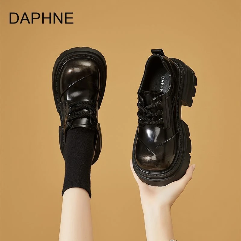 达芙妮2025新款秋季系带英伦风厚底增高日常休闲圆头乐福鞋皮鞋女