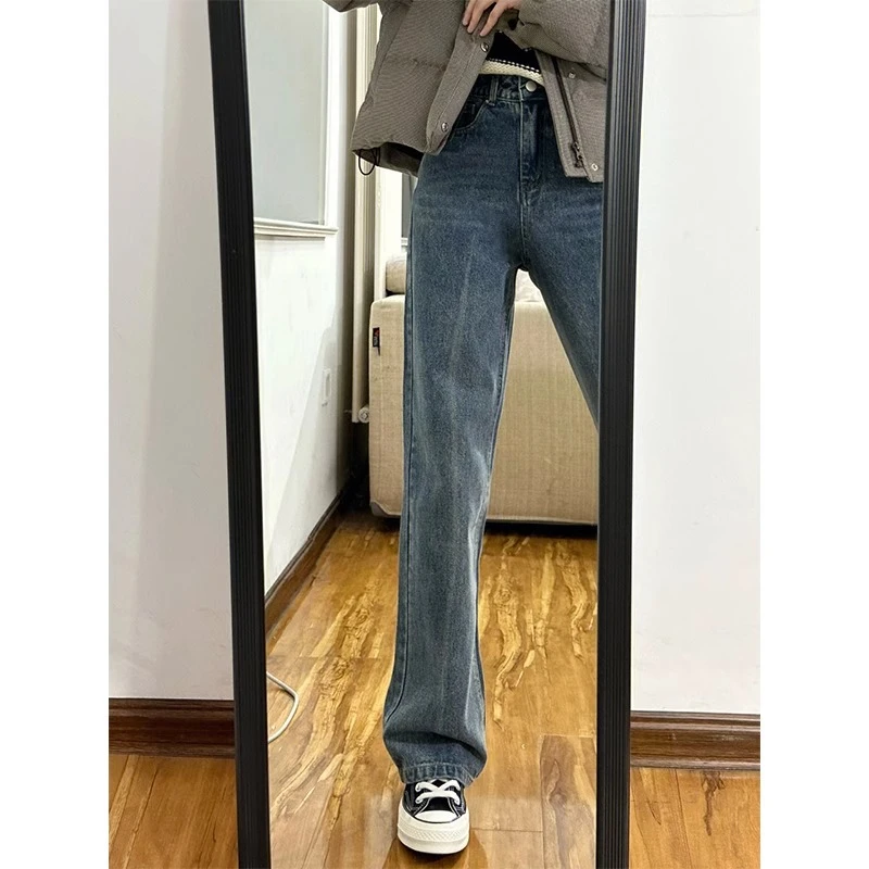 梨形身材直筒牛仔裤女秋季新款大码胖妹妹mm高腰宽松显瘦阔腿长裤