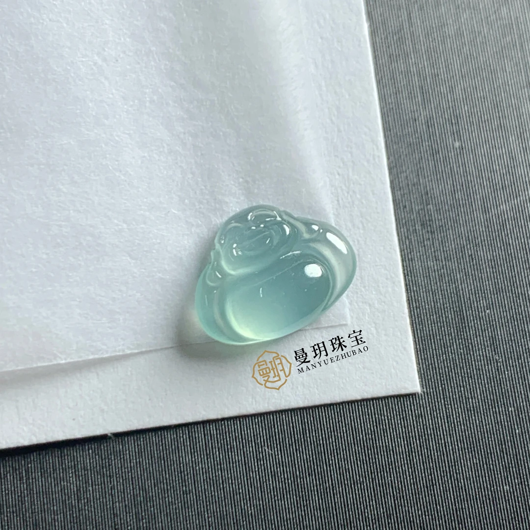 天然缅甸翡翠A货未镶嵌天空蓝佛公卡9.2-7.2-2.8