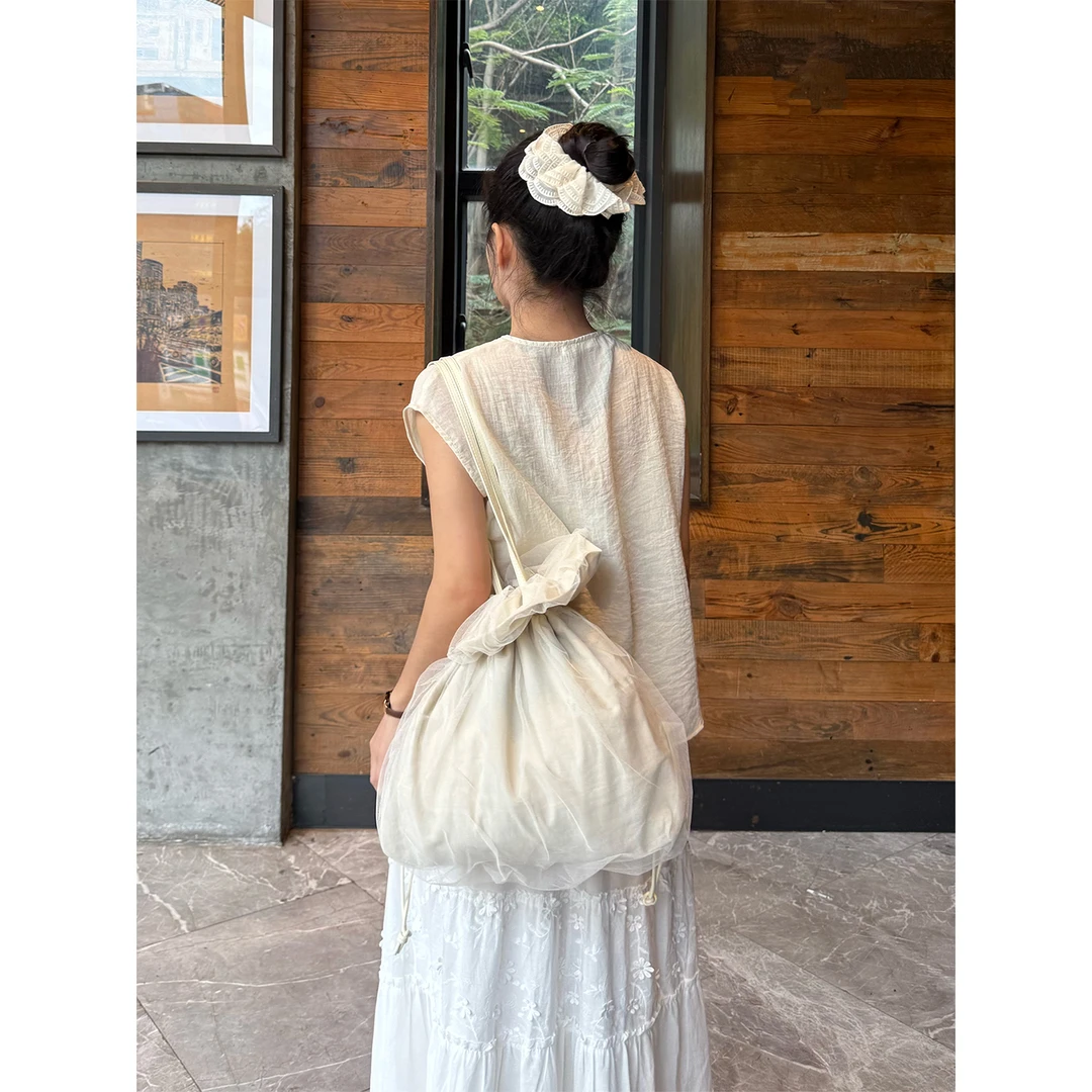 BYZZ夏季简约百搭新中式国风锦囊包轻便大容量网纱单肩包云朵包女