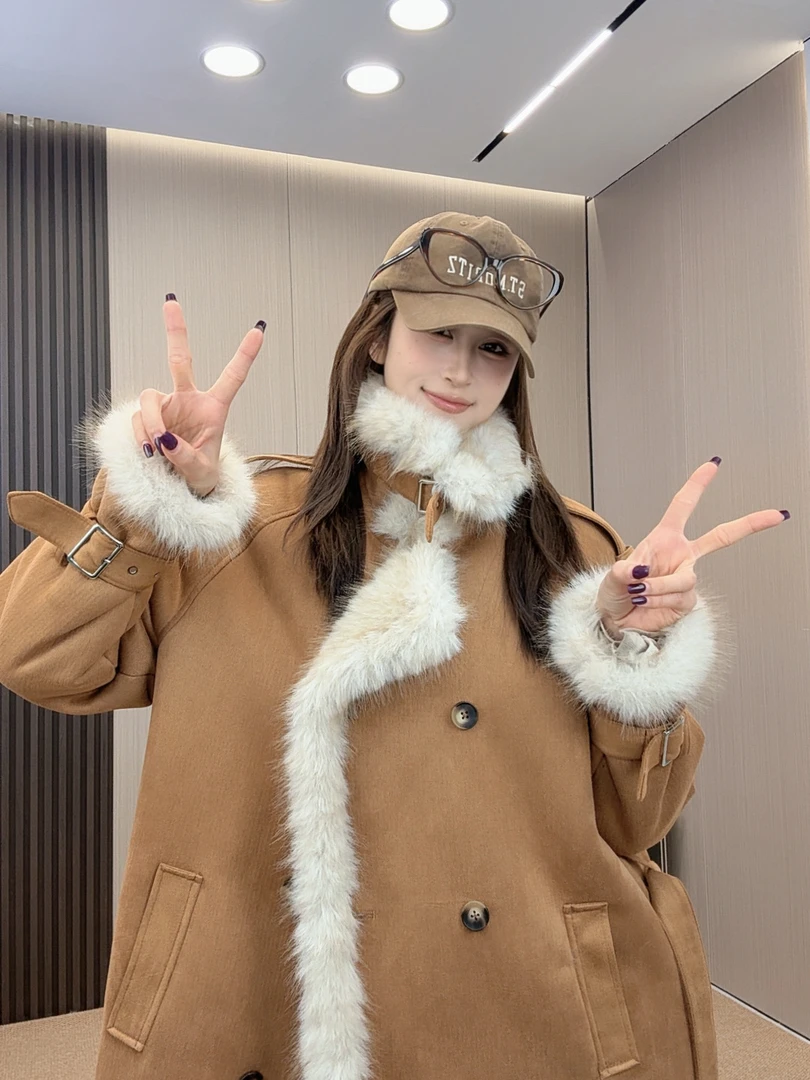 "恩可小姐FUR”设计师款冬季毛毛长风衣