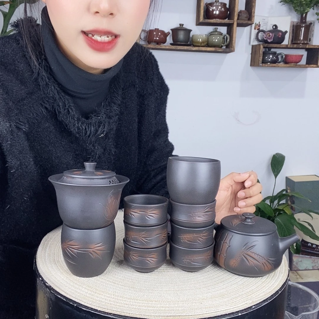 壶小*文建水紫陶300竹子十件套装