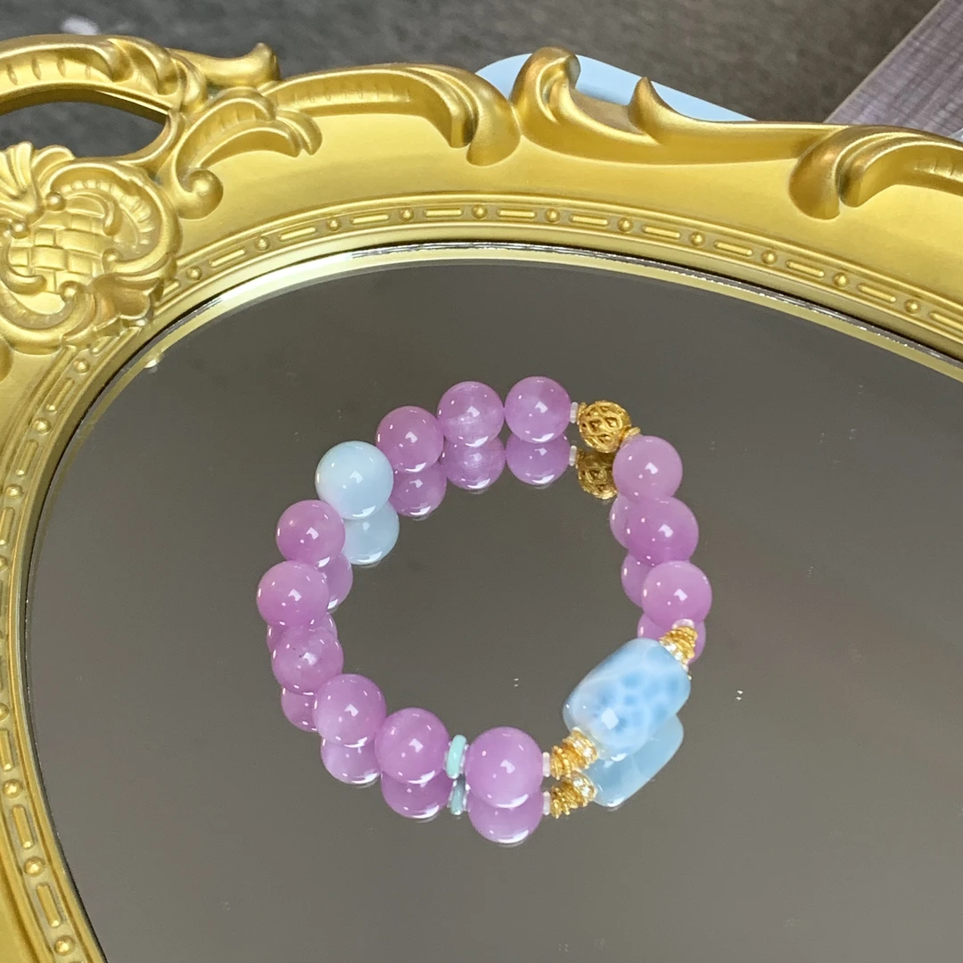 紫锂辉手链单圈 海纹石桶珠B235桶珠多样性发货一件哦