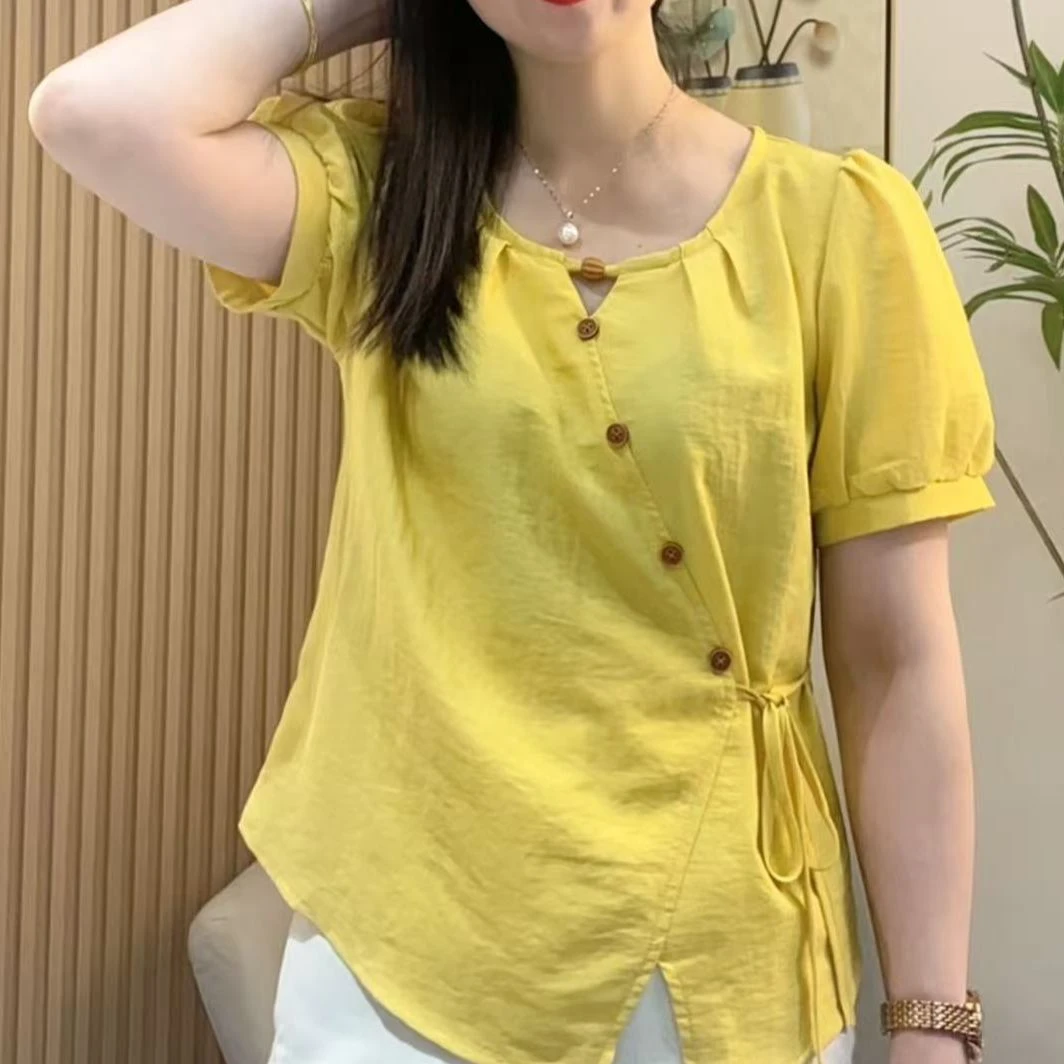 2025夏季新款时尚极简风系带衬衫气质百搭显瘦遮肉简约