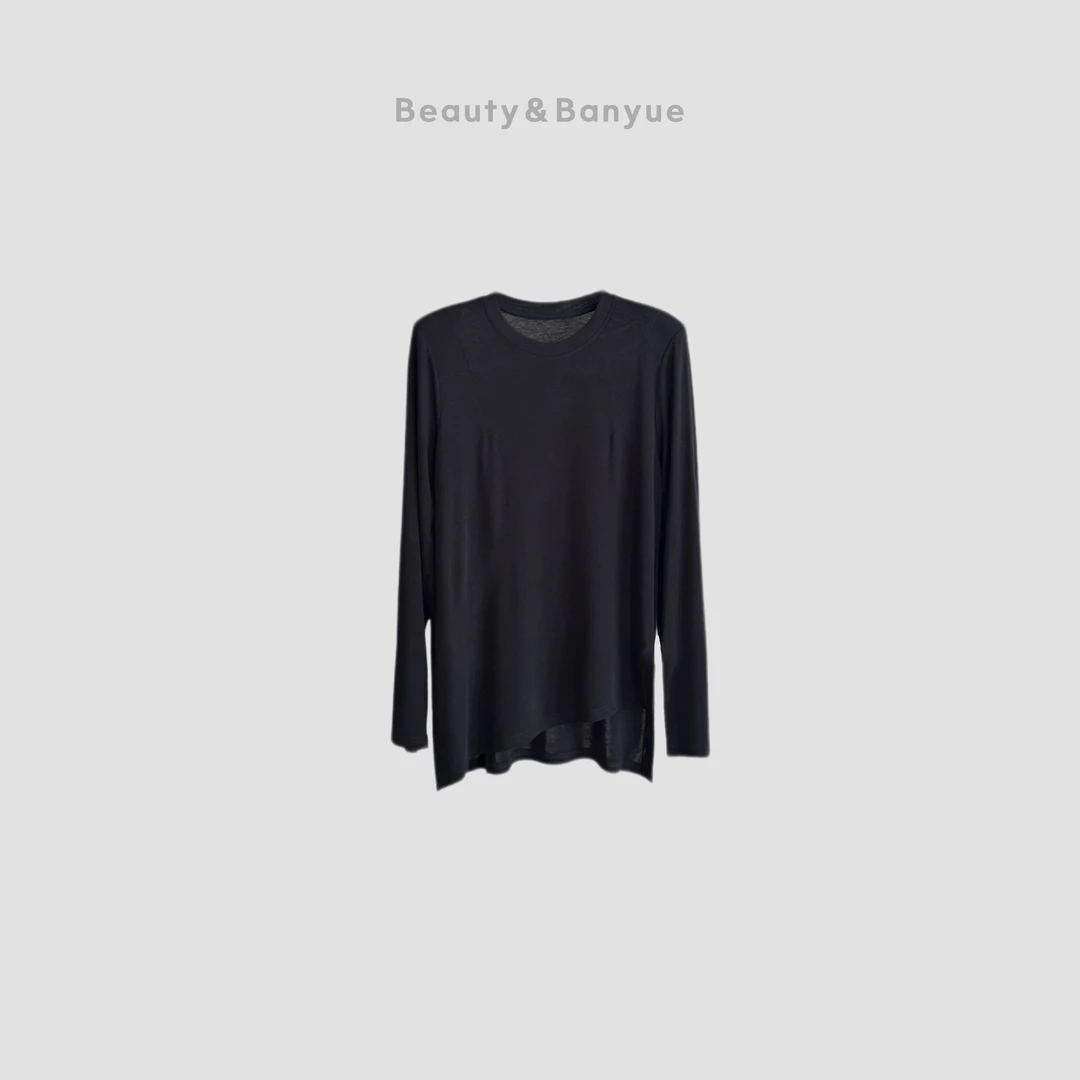 BANYUE【极简主义】天丝羊毛设计师夏季圆领轻薄透气极简t 长袖