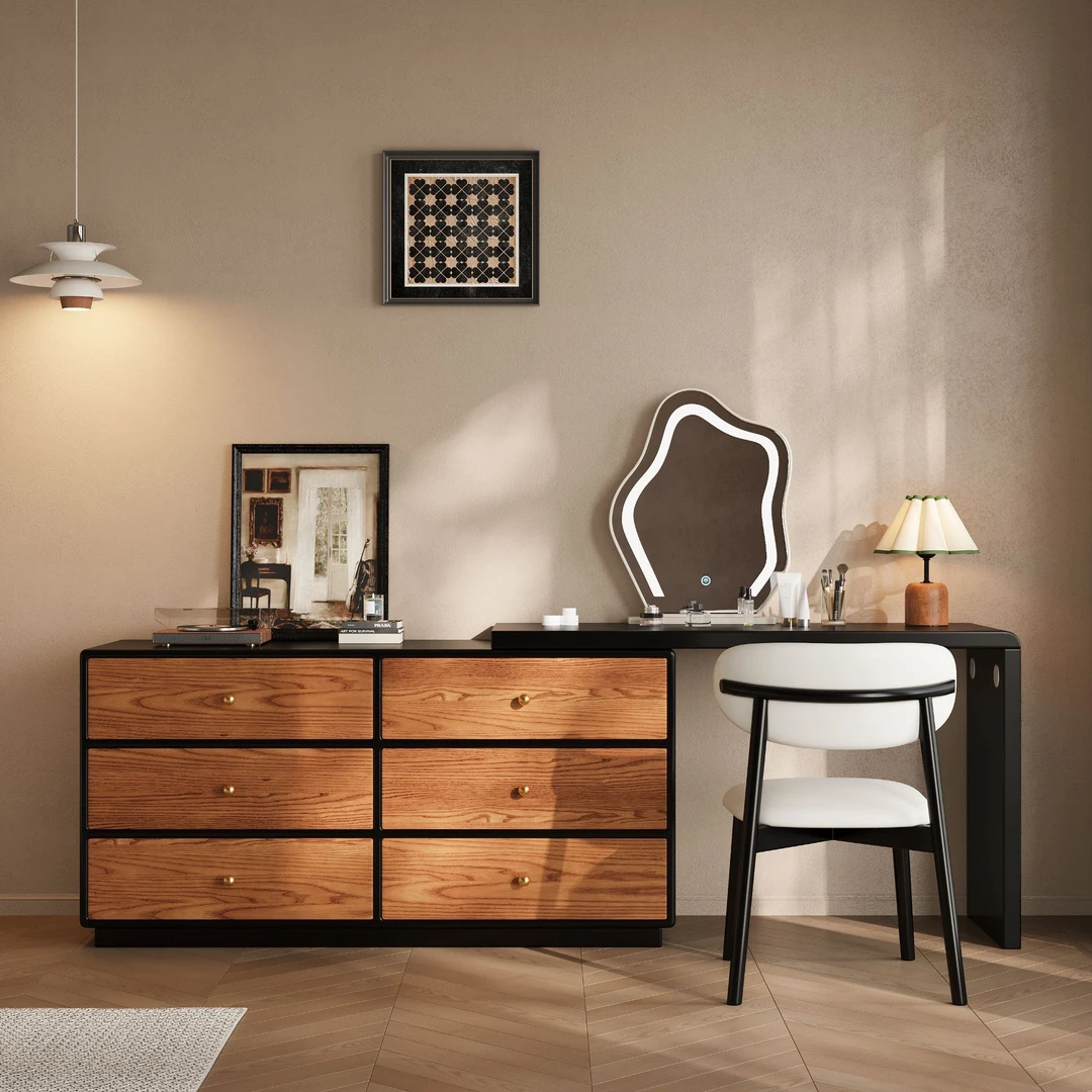 【GOOD TIME】中古风实木梳妆台斗柜一体主卧室简约现代化妆桌