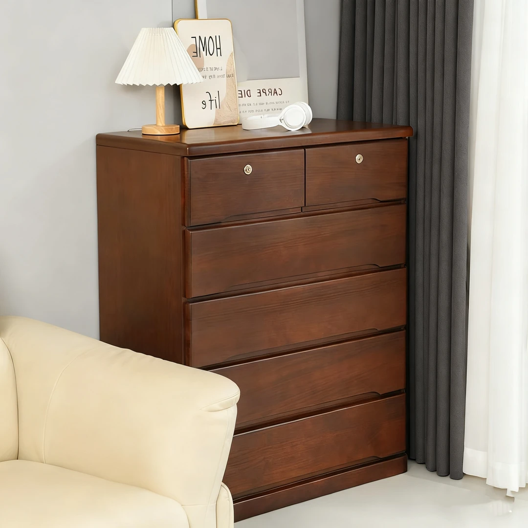 w带锁【百搭六斗柜】卧室客厅厨房百搭柜实木储物斗柜