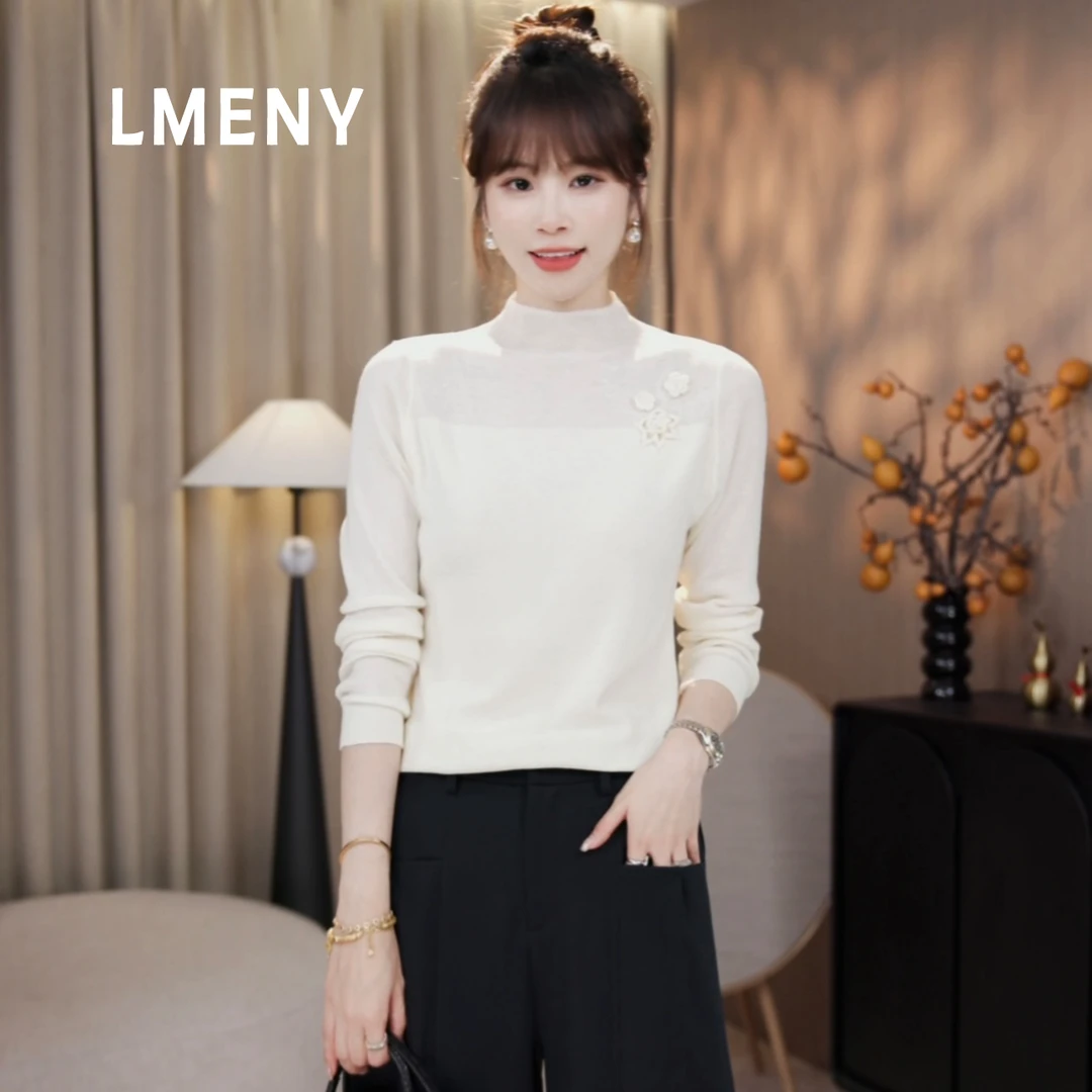 LMENY“一路繁花”温柔重工~羊毛桑蚕丝手工钩花亮钻针织衫25CM024