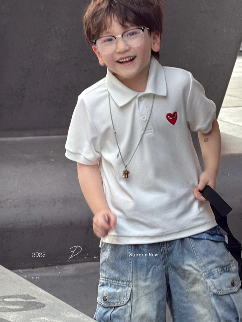 卤蛋童装【爱心发射】短袖百搭宽松型POLO衫韩版男女童1296