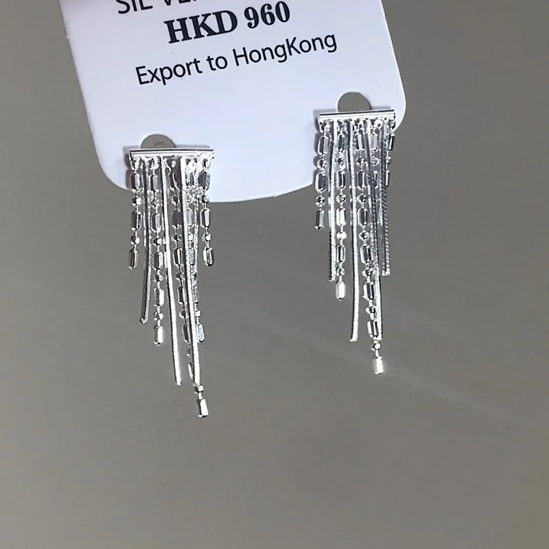 925银耳饰 温柔流苏耳环ins风蛇骨线条小流苏耳环气质高级感小众