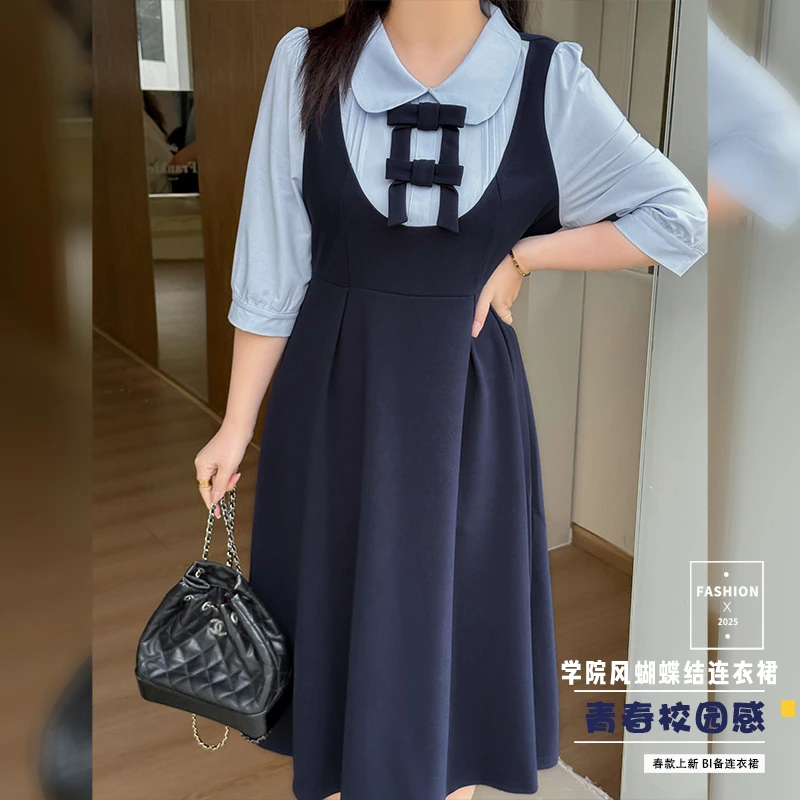 【少年时】春季新款气质时尚学院风蝴蝶结连衣裙-L339