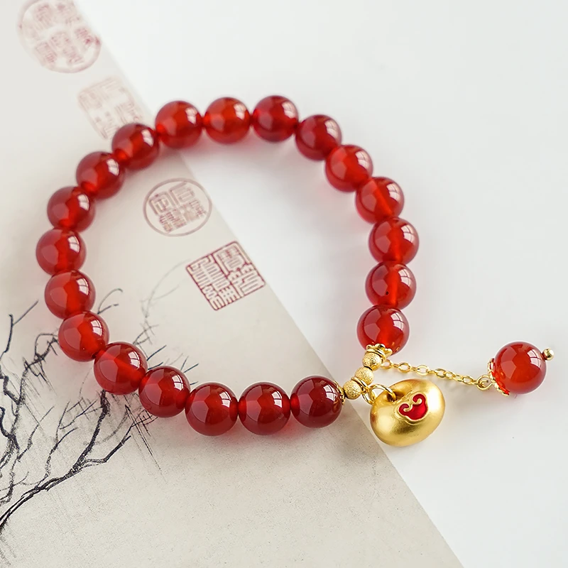 原创设计款本命年红玛瑙福袋手链多样性发一-Y0513