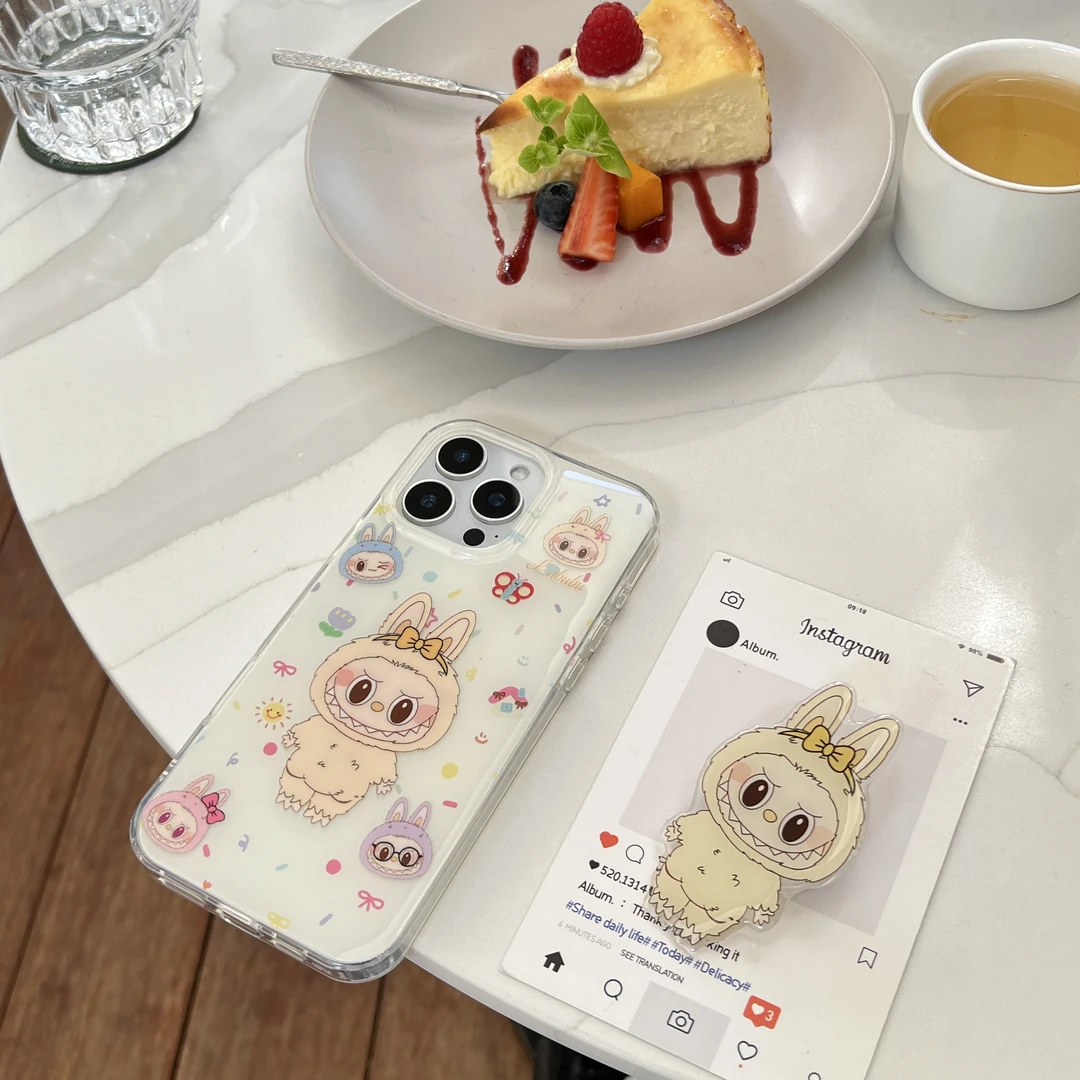 可爱卡通图案支架款适用苹果iphone16promax防摔手机壳女款15少女