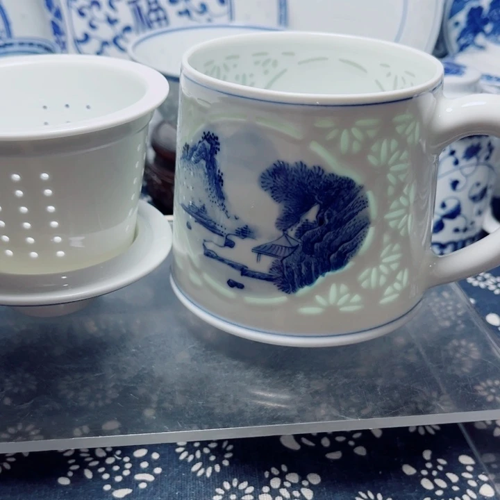 青花玲珑办公杯山水500容量