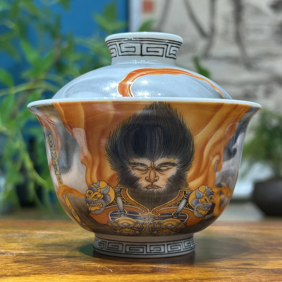 景德镇陶瓷墨彩大圣归来元宝两才盖碗摆件中式高端送礼茶器