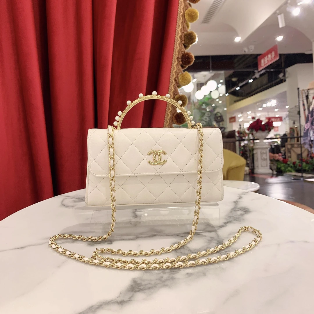 95新 Chanel/香奈儿 GGS23b Kelly大号珍珠手柄白色金扣11184460