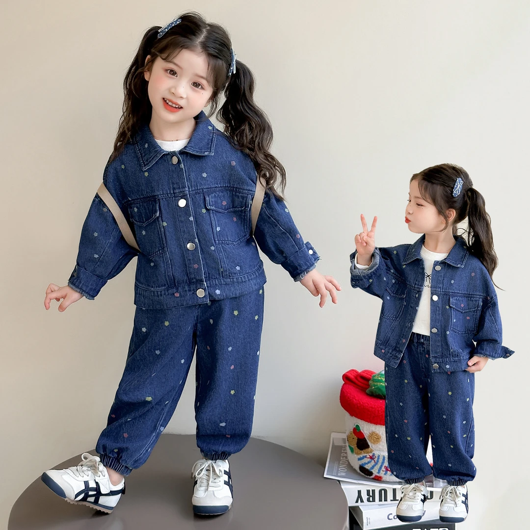 女童牛仔套装洋气儿童外套春秋季新款女宝宝休闲两件套装小女孩潮