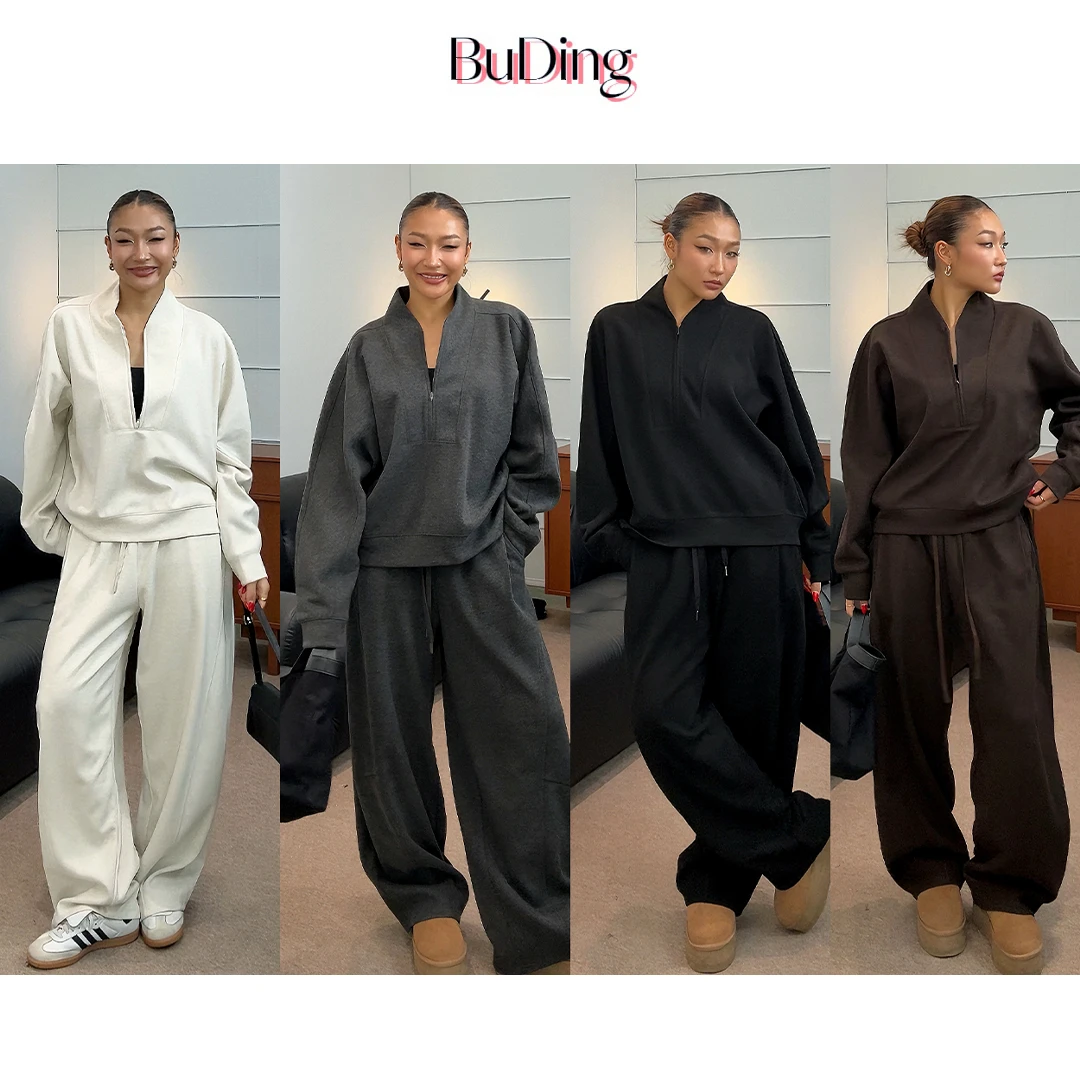 BuDing 宽松气质立领拉链卫衣套装
