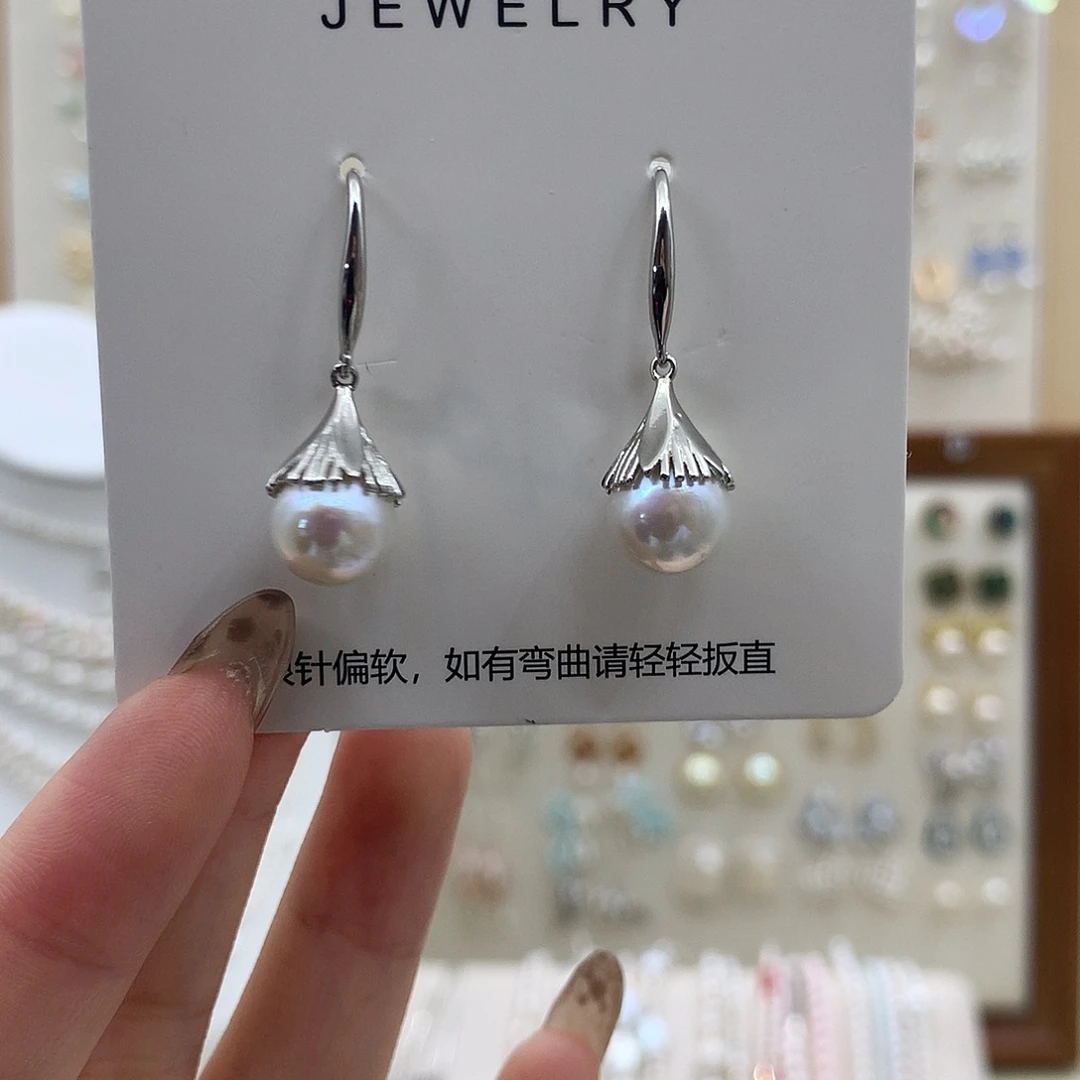 耳饰银S925镶嵌淡水珍珠