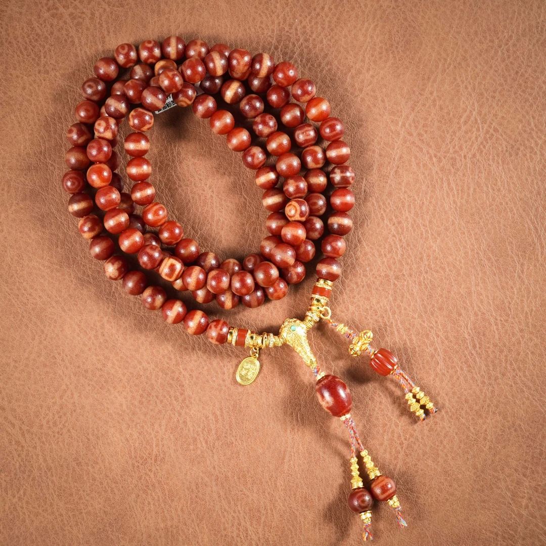 【老掌柜】原创设计高货老料包浆红肉108颗珠 M122316