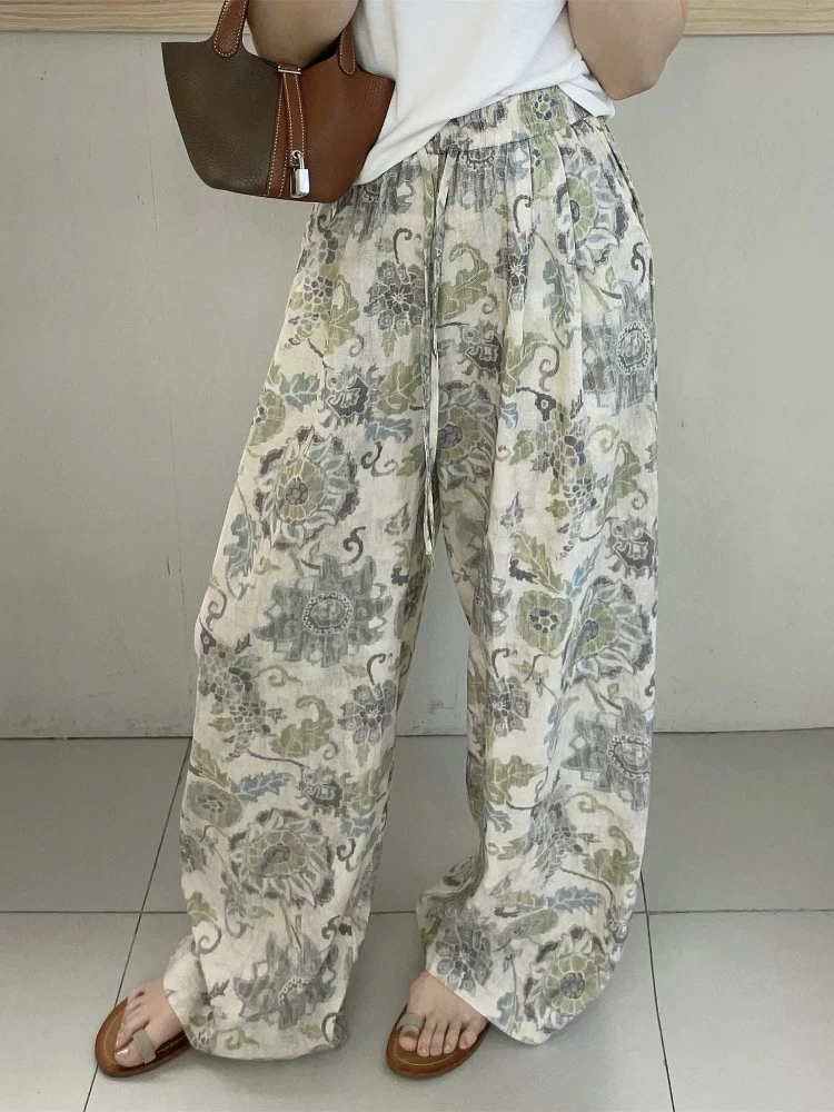 FUJIA STYLE新款时尚百搭简约气质休闲花纹阔腿裤K8266