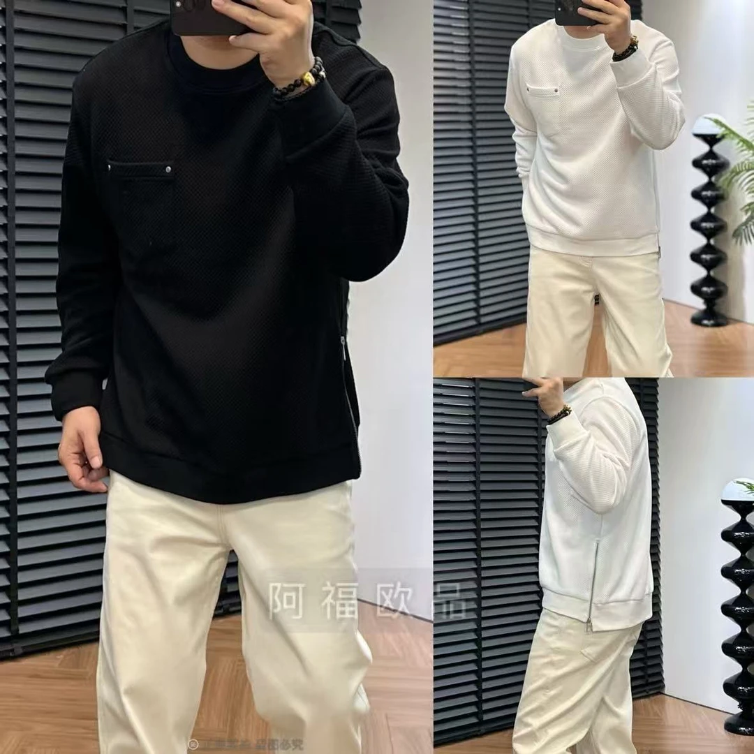 【阿福欧品】男士百搭华夫格设计师款拉链卫衣圆领秋冬上衣秋季长袖