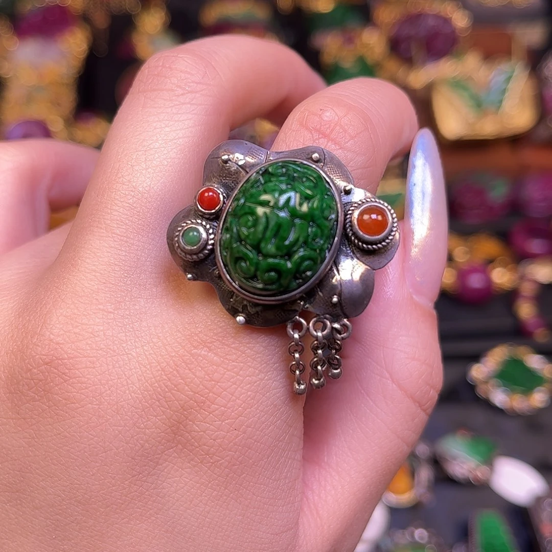 翡翠银S925镶嵌戒指