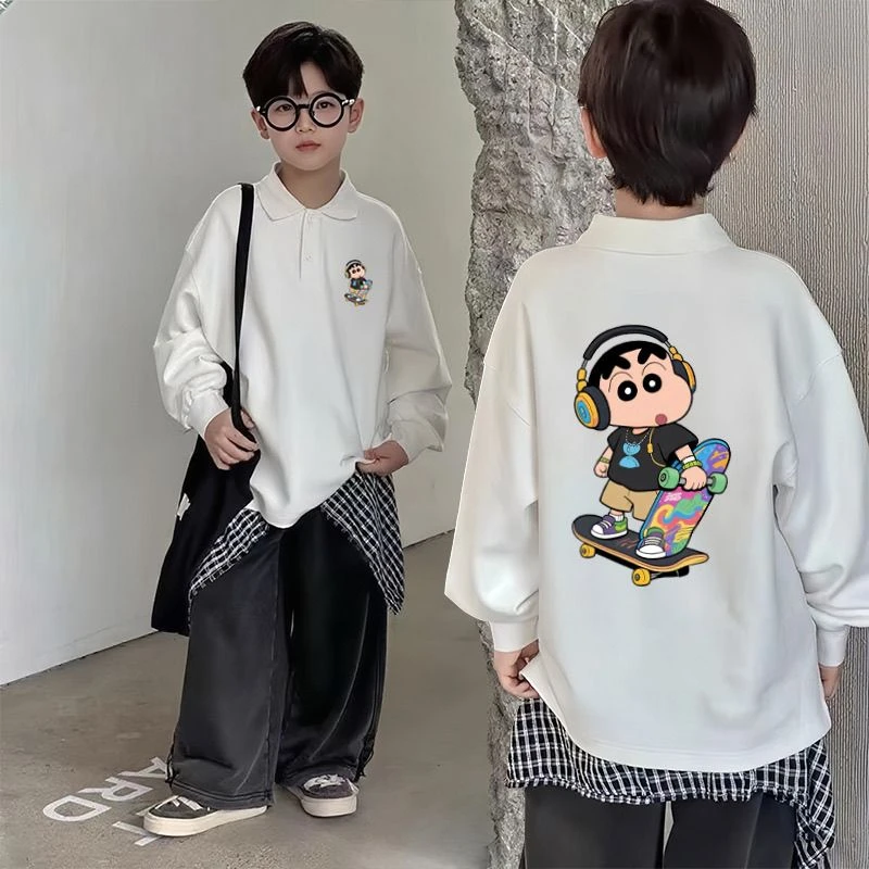 儿童长袖休闲秋冬装2025年韩版新款宝宝百搭白色翻领宝宝打底衫潮