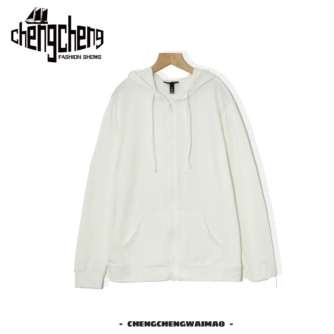 女士柔软舒适纯色透气连帽拉链宽松韩系抓绒气质百搭外套6C750