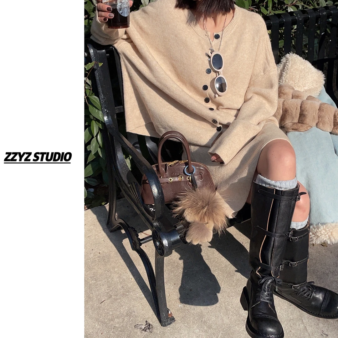 【ZZYZ】“雪域精灵”小众韩系温柔复古毛衣外套➕松紧半身裙套装