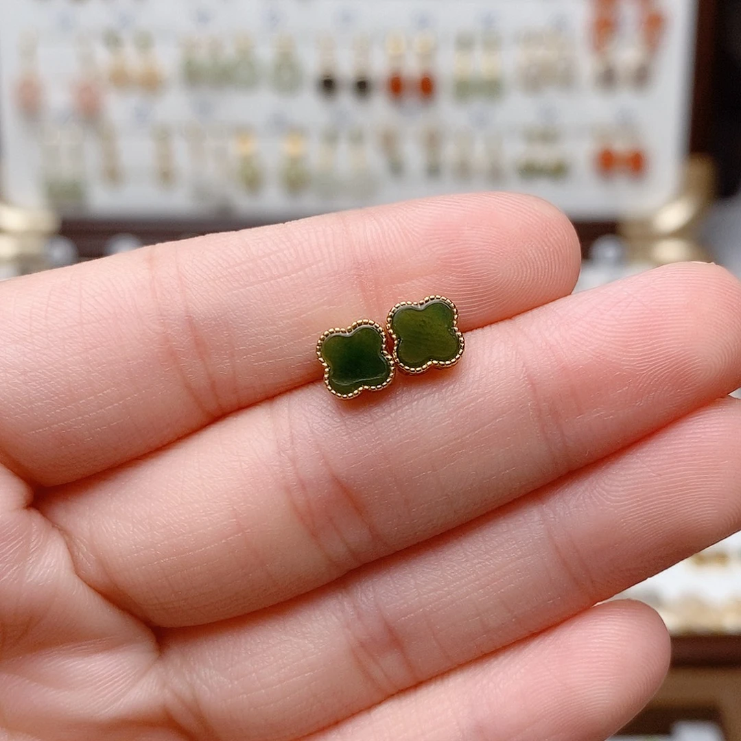 和田玉银S925镶嵌耳饰