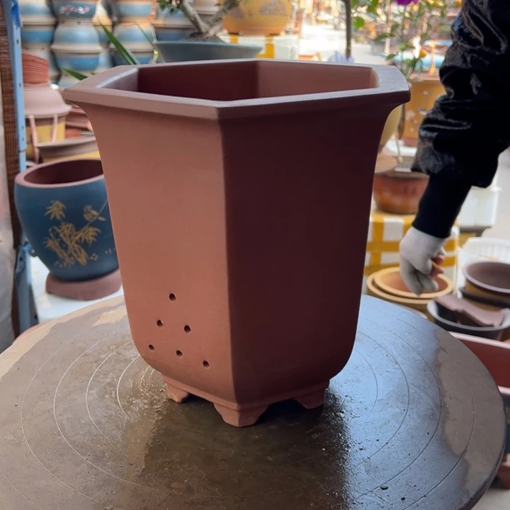 紫砂红六方宫灯大 口径26×23×26