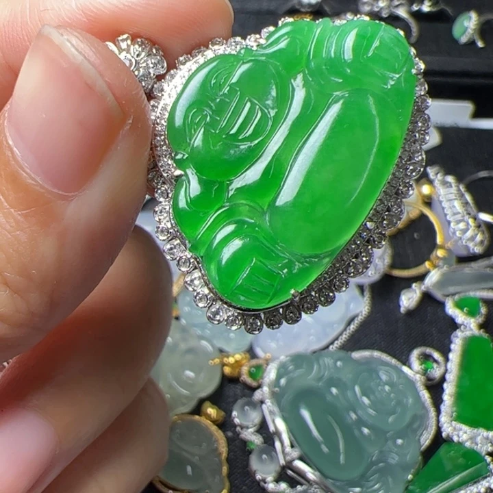 翡翠18K金镶嵌吊坠(不含链)